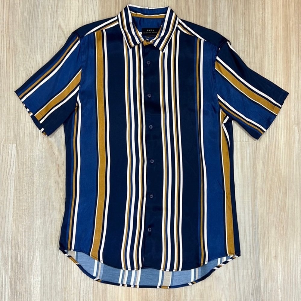 Zara Viscose Stripe Short Sleeve Shirt